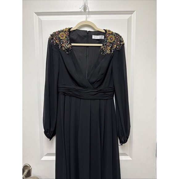 Mac Duggal Size 6 Black 55694 Embellished Shoulder Blouson Sleeve Gown Dress New - Picture 7 of 12
